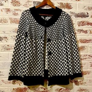Madison Cardigan Black White Three Button Crochet Knit Cotton Size M